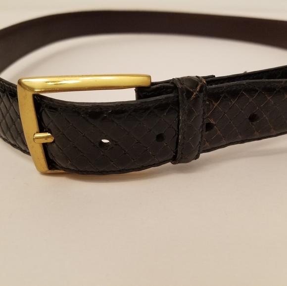 Trafalgar Men's Leather Snakeskin Belt Black  Size 36 Gold Tone Square Buckle - Picture 3 of 15